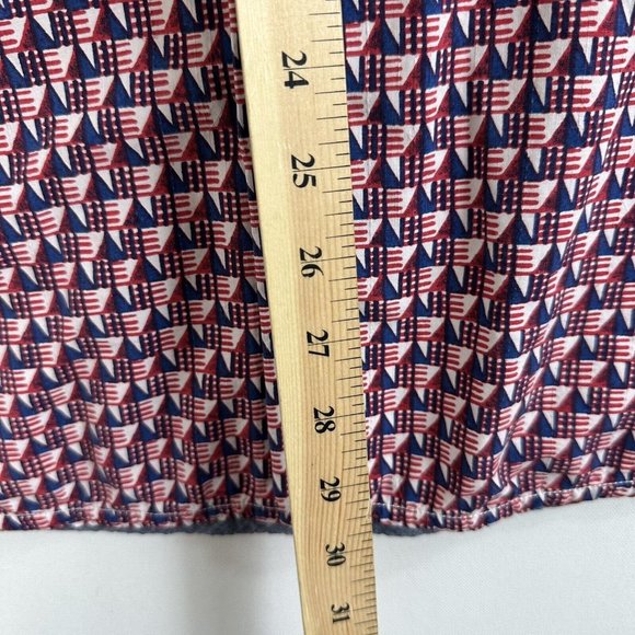 Tommy Bahama Camp Shirt Pacific Geos Java Red White Blue Triangle Silk‎ Large - Picture 7 of 8